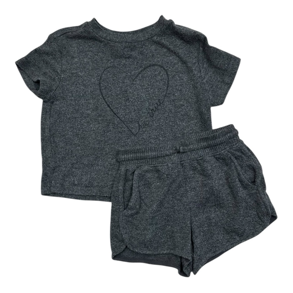 Rumi & Ryder 2pc Set Dark Grey Knit Tee & Shorts - Girls XS (4-5)